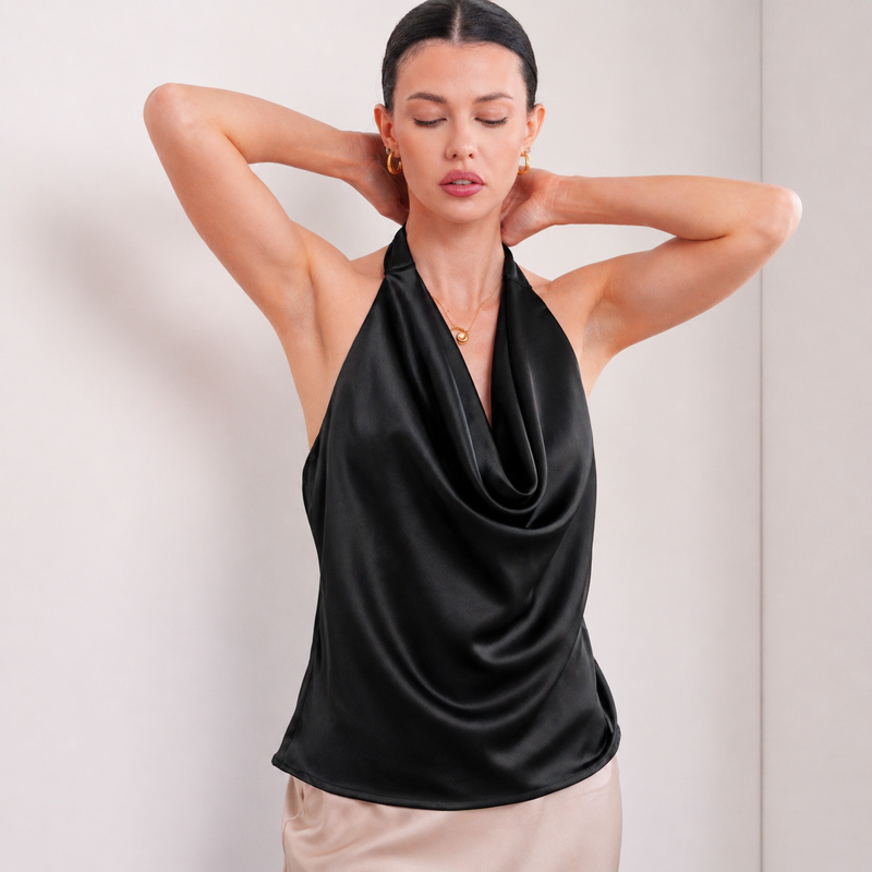 THE ROSÉLLE COWL HALTER TOP
