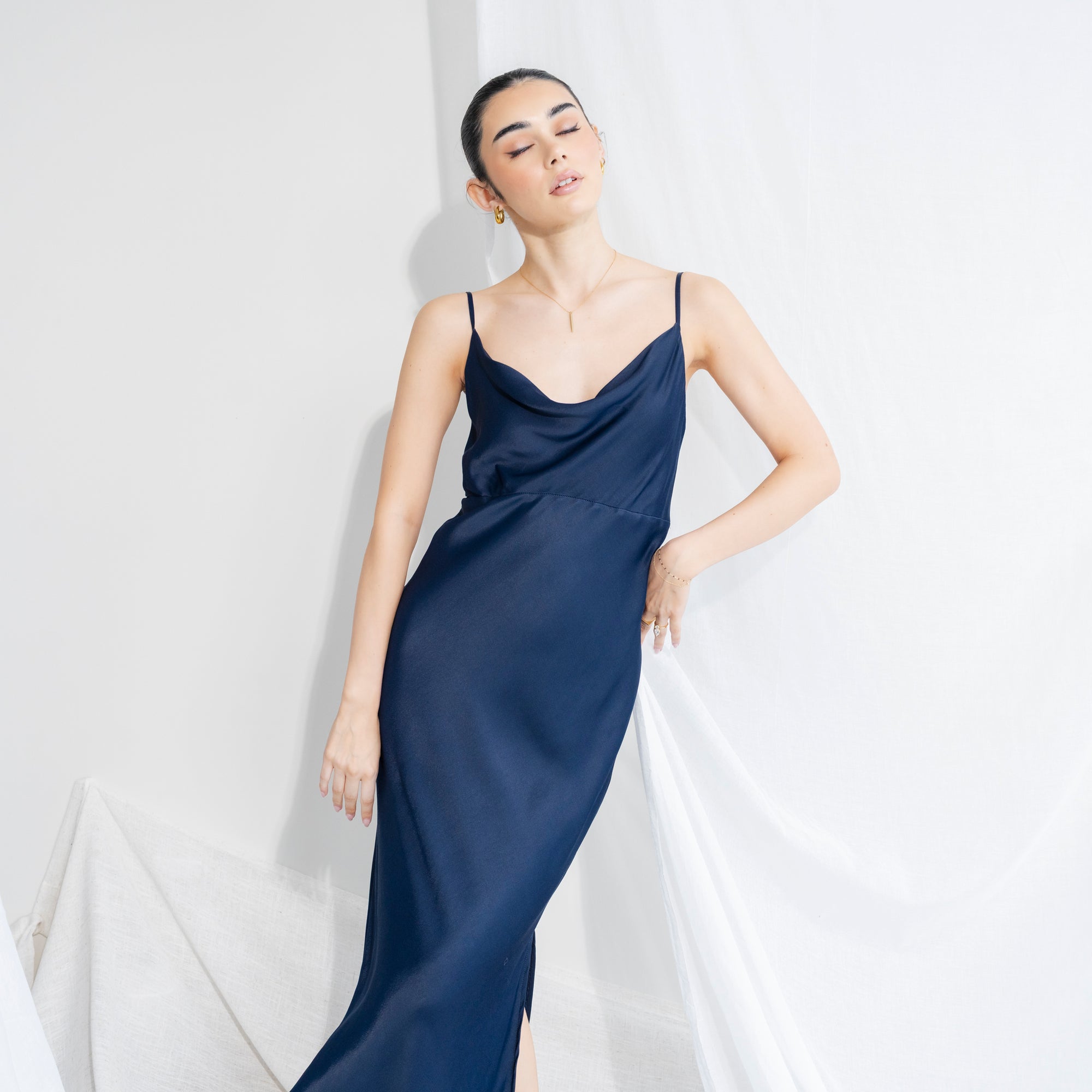 Romantic Bias Cut Gown in Heavy Satin | OKAKIE Romantic Bias Cut Gown in Heavy Satin | OKAKIE