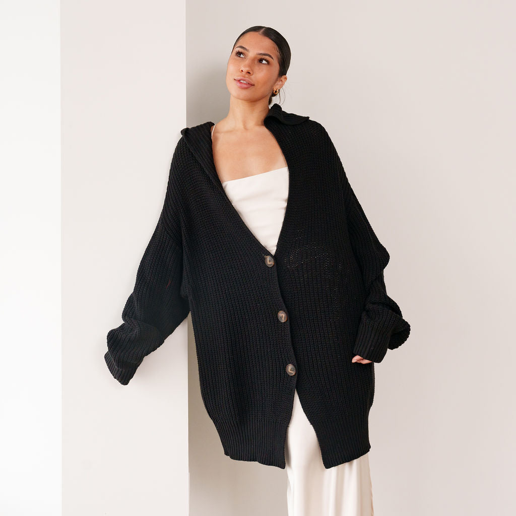 Oversized Cotton Grandpa Cardigan | Heavy Knit Cardigan | OKAKIE