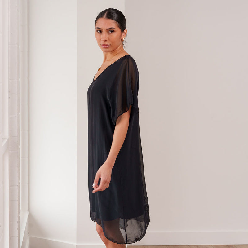 THE CALYRA SILK DRAPE DRESS