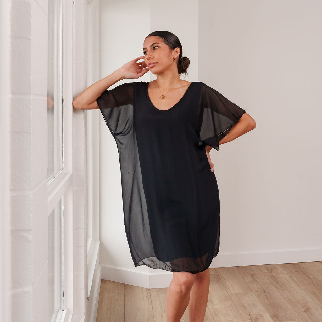 THE CALYRA SILK DRAPE DRESS