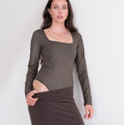 Structured Soft Butter Bodysuit Long Sleeve In Dark Olive