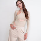 Tan High Neck Bodysuit With Cut Out Design