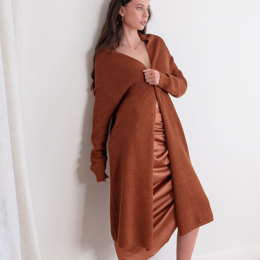 Rust Cardigan Heavy Shawl Cotton Mini Popcorn Texture