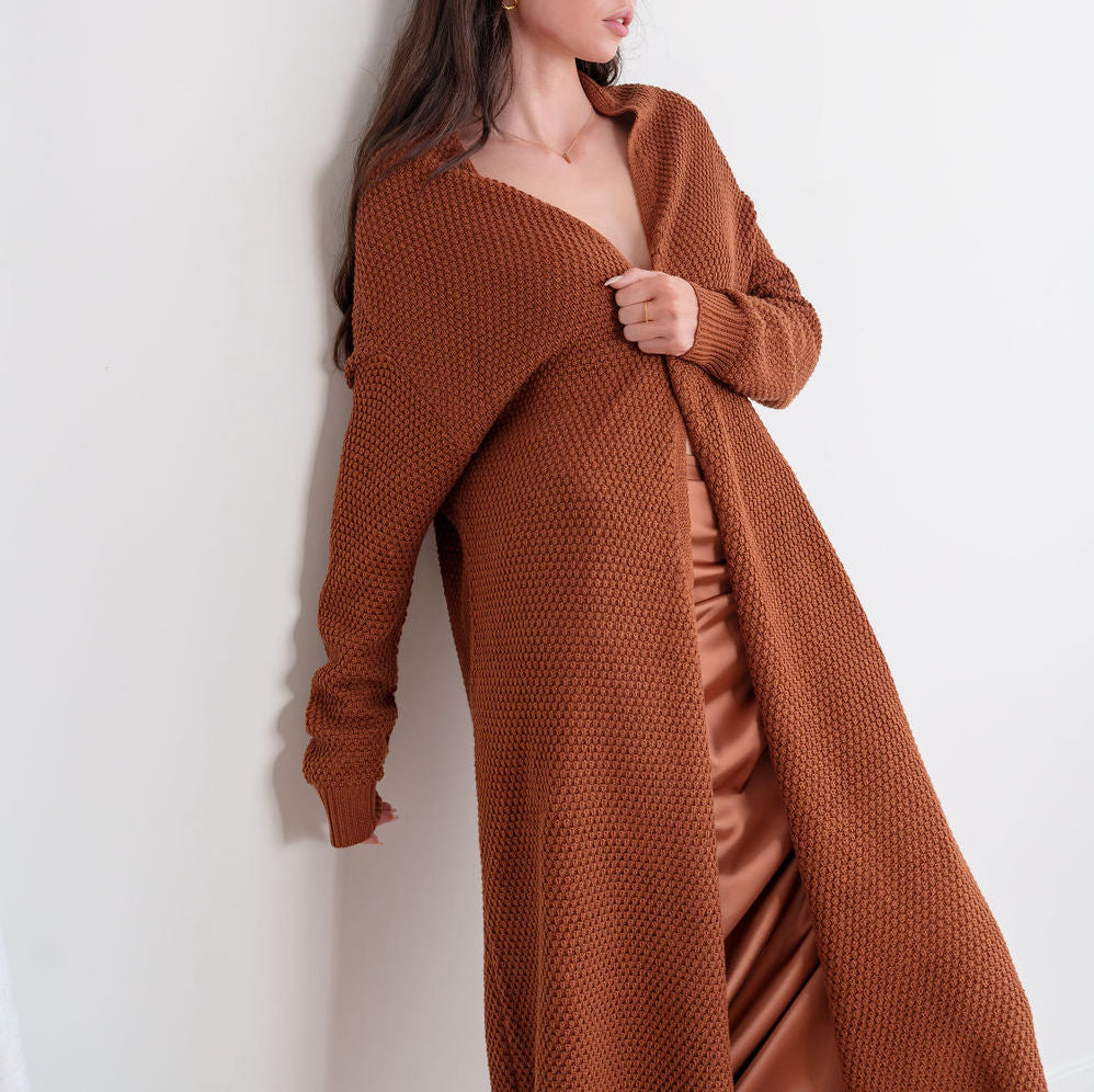 Rust Cardigan Heavy Shawl Cotton Mini Popcorn Texture