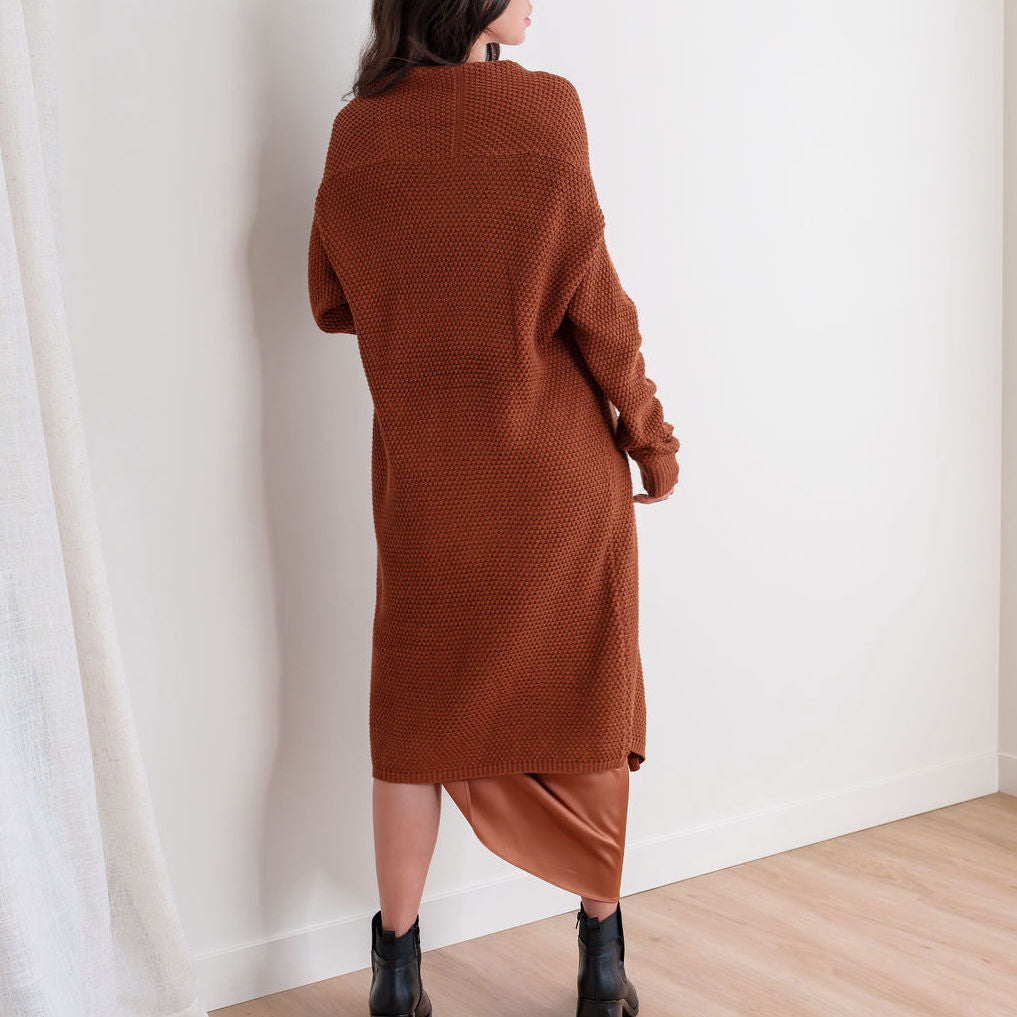 Rust Cardigan Heavy Shawl Cotton Mini Popcorn Texture