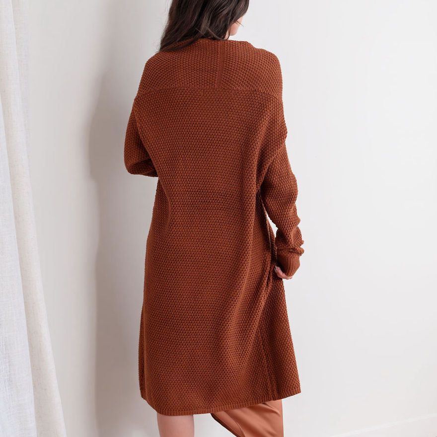Rust Cardigan Heavy Shawl Cotton Mini Popcorn Texture