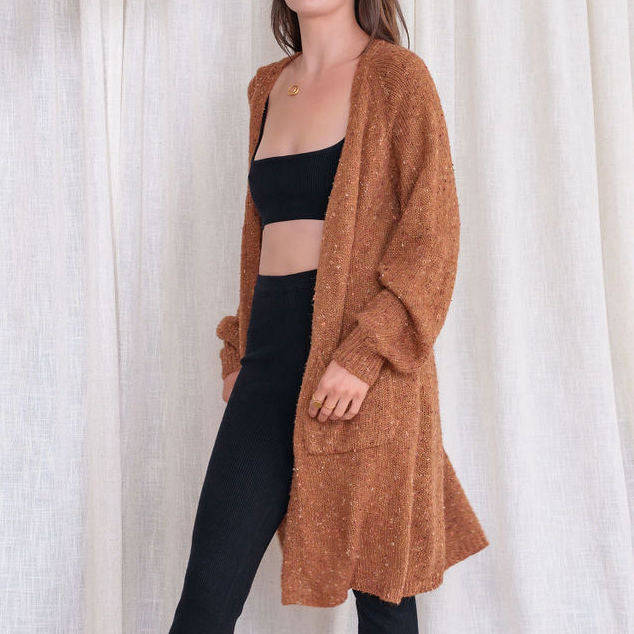 Orange Textured Long Cardigan