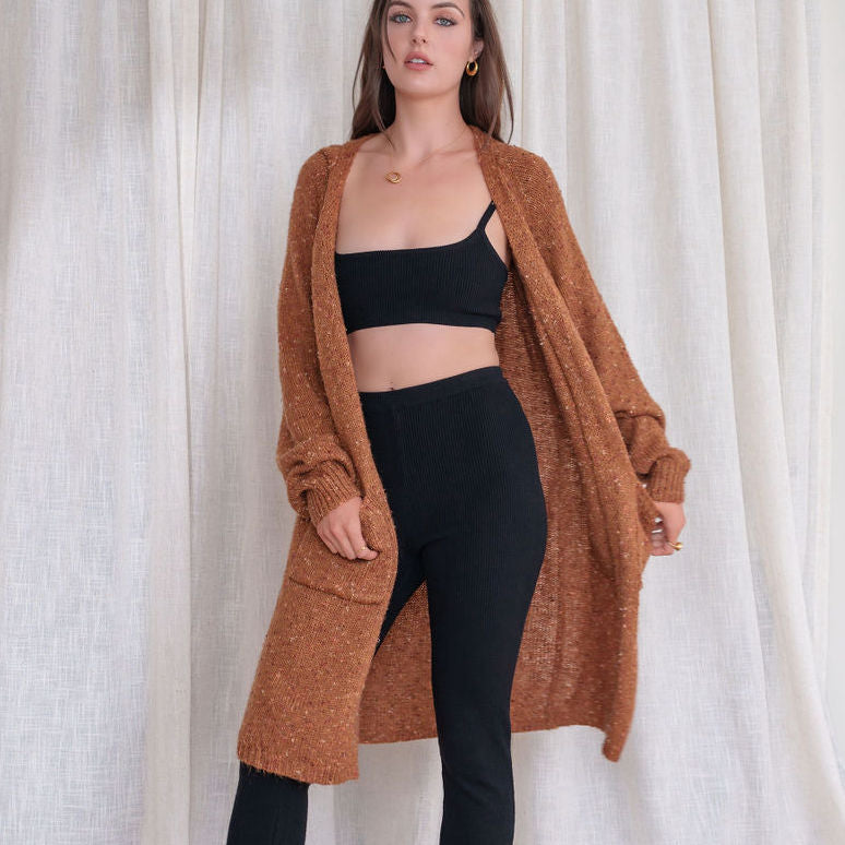Orange Textured Long Cardigan