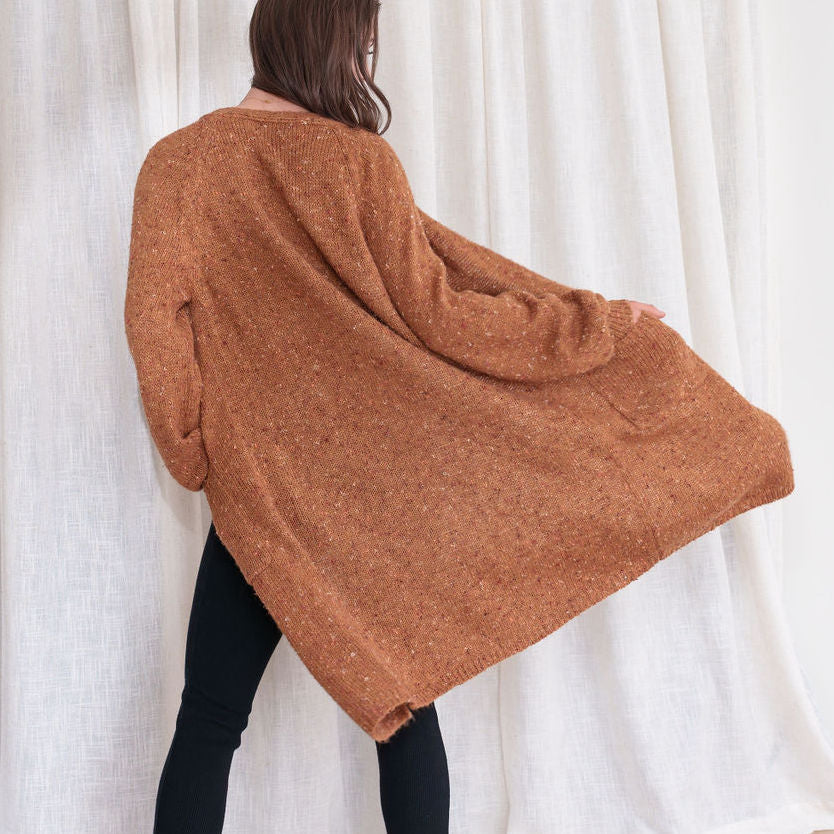 Orange Textured Long Cardigan