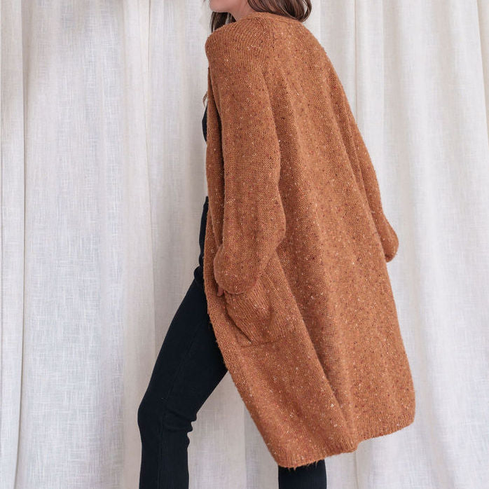 Orange Textured Long Cardigan