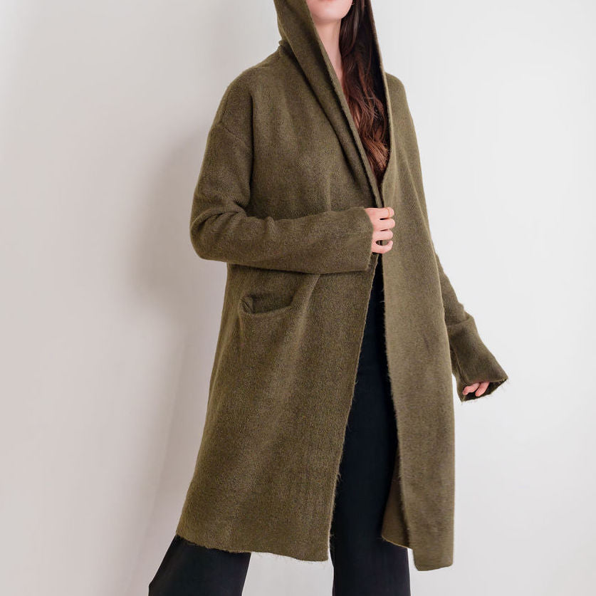 Hooded Heavy Cardigan in Olive