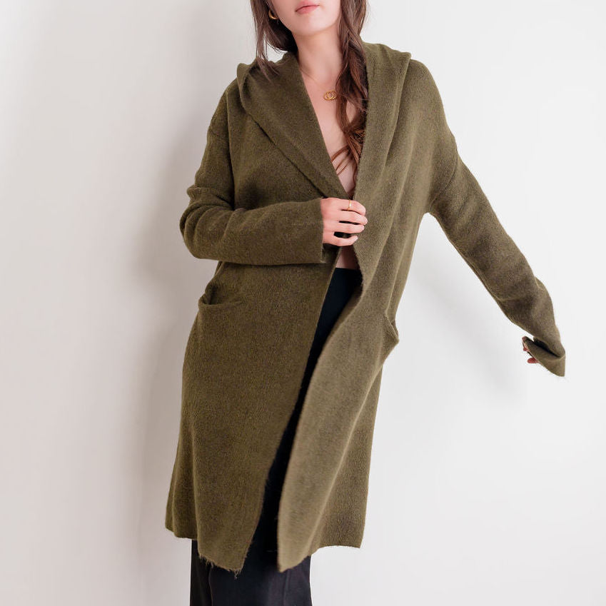 Hooded Heavy Cardigan in Olive