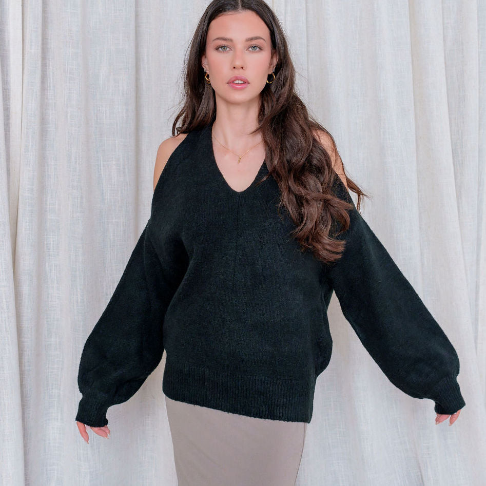 Black Twisted Back Design Sweater