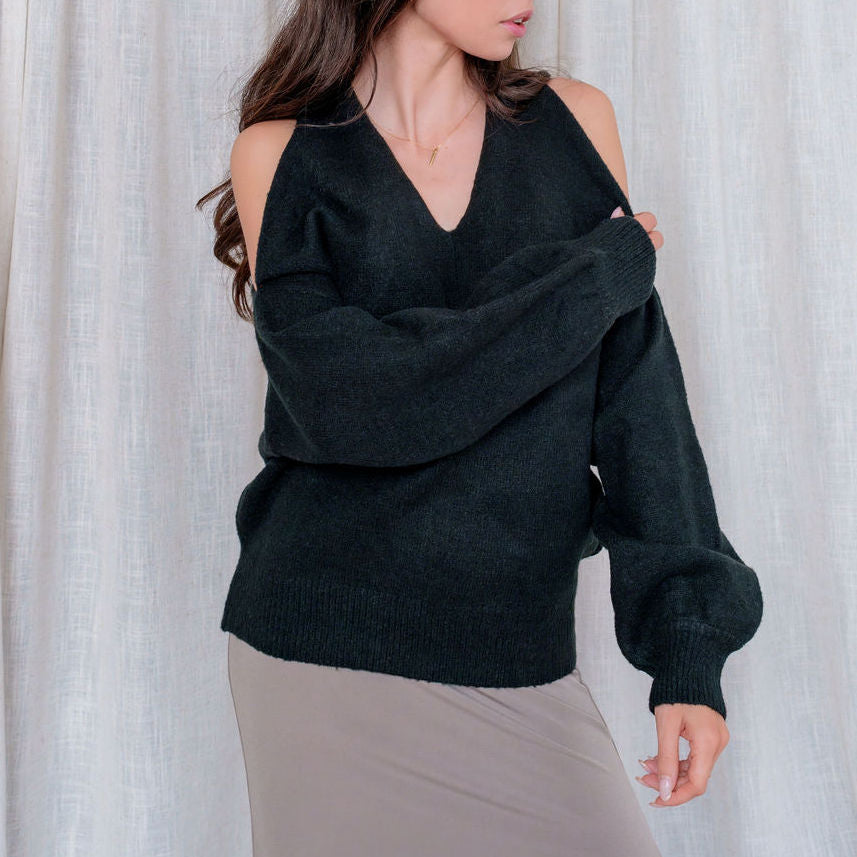 Black Twisted Back Design Sweater
