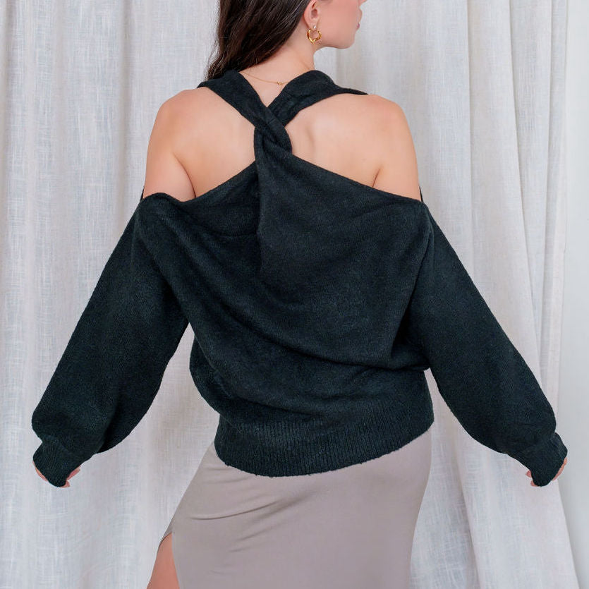 Black Twisted Back Design Sweater