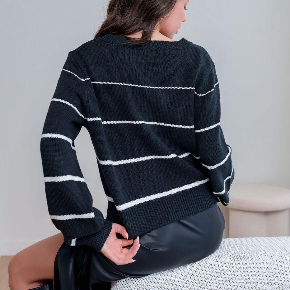 Black Sweater With White Stripes