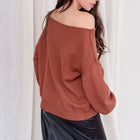 Rust Tunic Sweater With Boat Neck Design