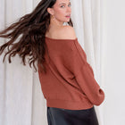 Rust Tunic Sweater With Boat Neck Design