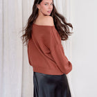 Rust Tunic Sweater With Boat Neck Design