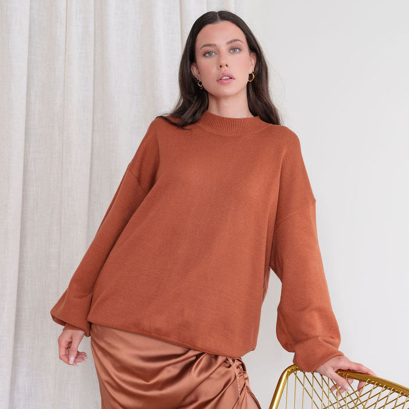 Mock-Neck Oversized Tunic Sweater