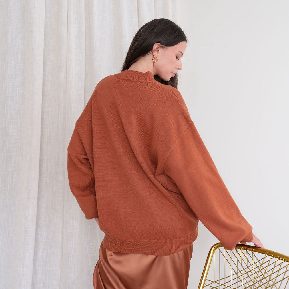 Mock-Neck Oversized Tunic Sweater