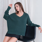 Cotton V-Neck Grandpa Sweater in Forrest Green