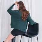 Cotton V-Neck Grandpa Sweater in Forrest Green