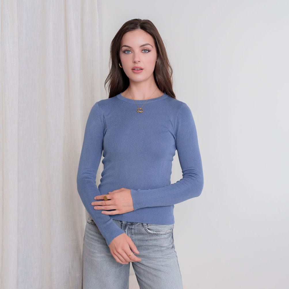 Blue Long Sleeve Crew Neck Top