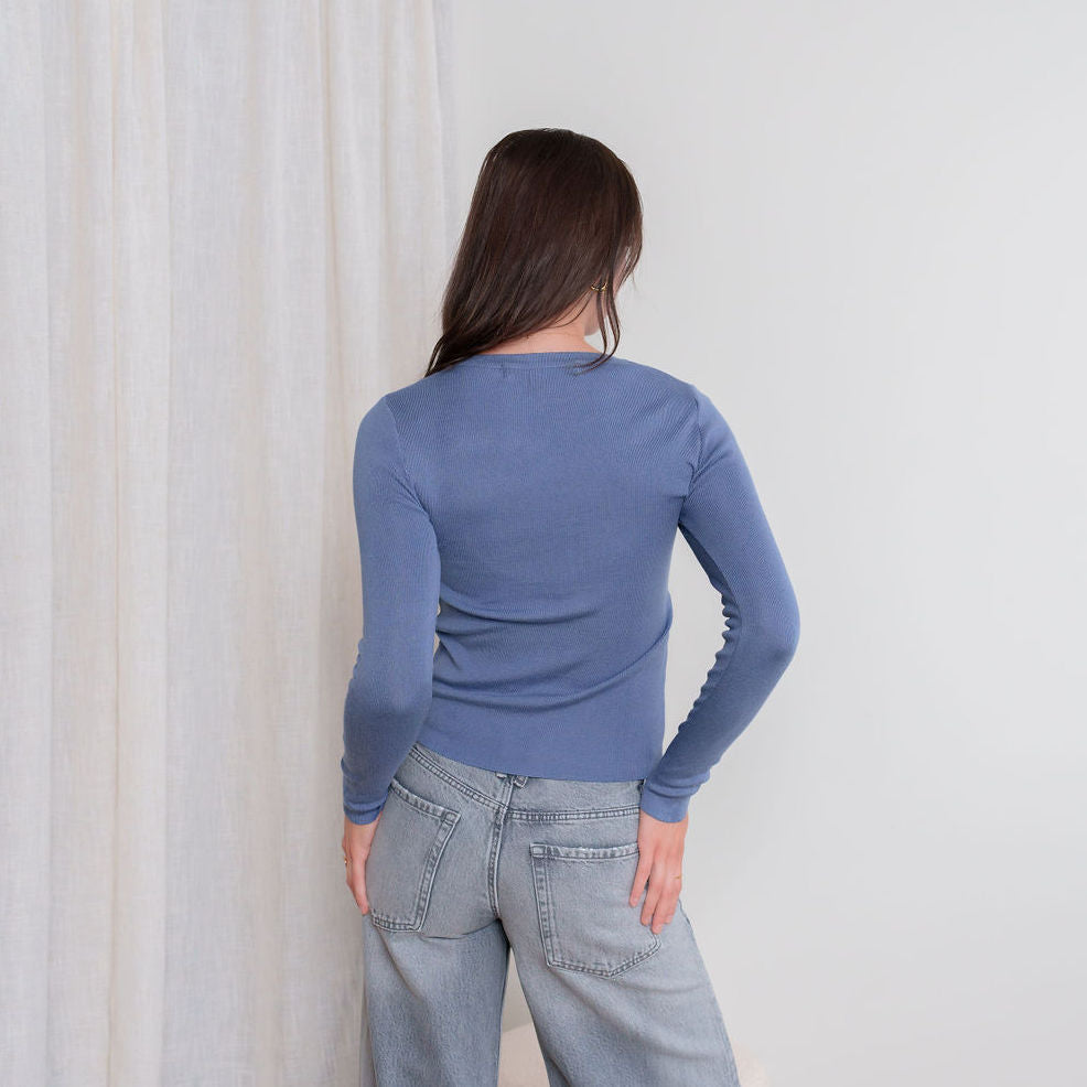 Blue Long Sleeve Crew Neck Top