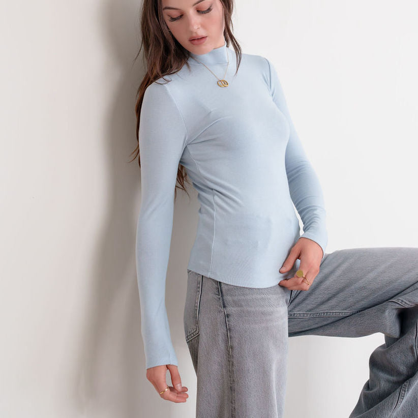 Soft Relaxed Fit Mock Neck Top