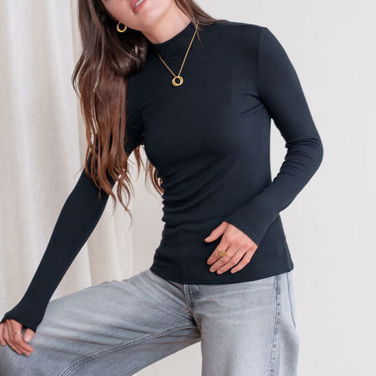 Soft Relaxed Fit Mock Neck Top