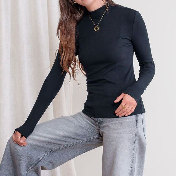 Soft Relaxed Fit Mock Neck Top