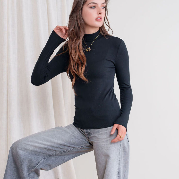 Soft Relaxed Fit Mock Neck Top
