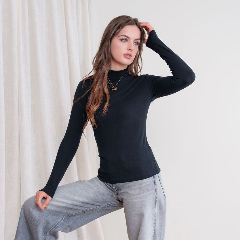 Soft Relaxed Fit Mock Neck Top