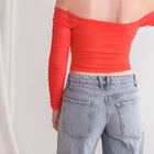 Mesh Corset Top With Off-Shoulder Long Sleeve
