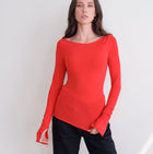 Long Sleeve Boatneck Top With Slit Sleeve