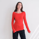 Long Sleeve Boatneck Top With Slit Sleeve