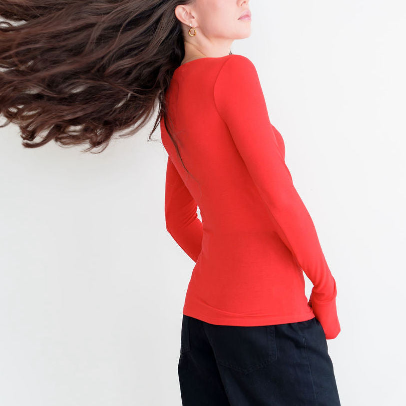 Long Sleeve Boatneck Top With Slit Sleeve
