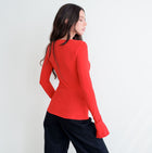 Long Sleeve Boatneck Top With Slit Sleeve