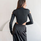 Black Mock Neck Bodysuit With Zipper Bust Design
