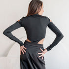 Black Mock Neck Bodysuit With Zipper Bust Design