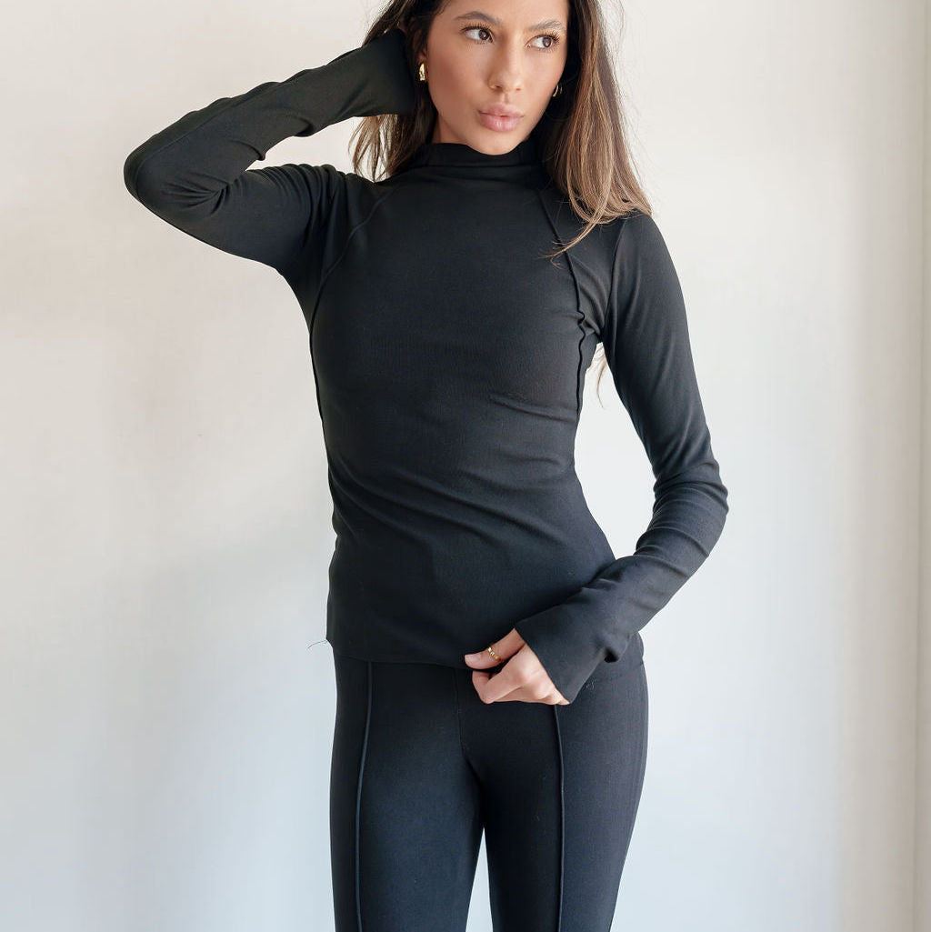 Mock Neck Soft Long Sleeve Crop And Legging Set In Butter