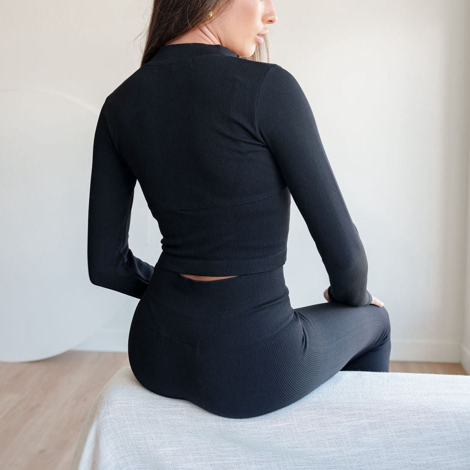 Seamless Ribbed Long Sleeve And Legging Set