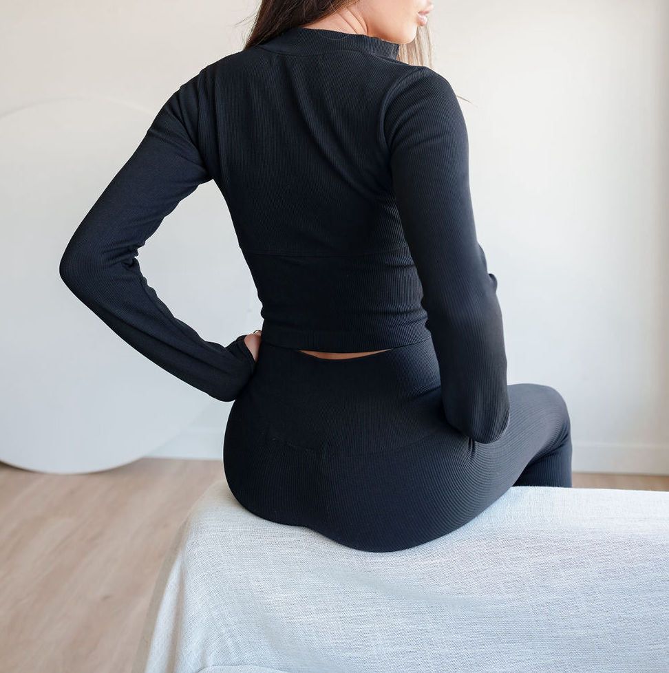 Seamless Ribbed Long Sleeve And Legging Set