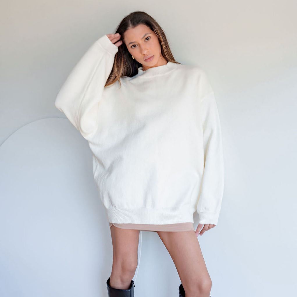 Mock-Neck Oversized Tunic Sweater
