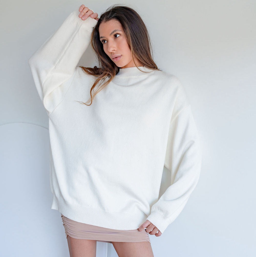 Mock-Neck Oversized Tunic Sweater