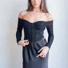 Mesh Corset Top With Off-Shoulder Long Sleeve