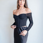 Mesh Corset Top With Off-Shoulder Long Sleeve