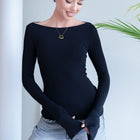Long Sleeve Boatneck Top With Slit Sleeve
